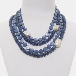 Collana multifilo in Cianite e Perle