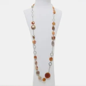 Collana lunga in Corniola ed Agata