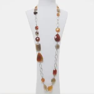 Collana lunga in Corniola e Quarzo Fumè