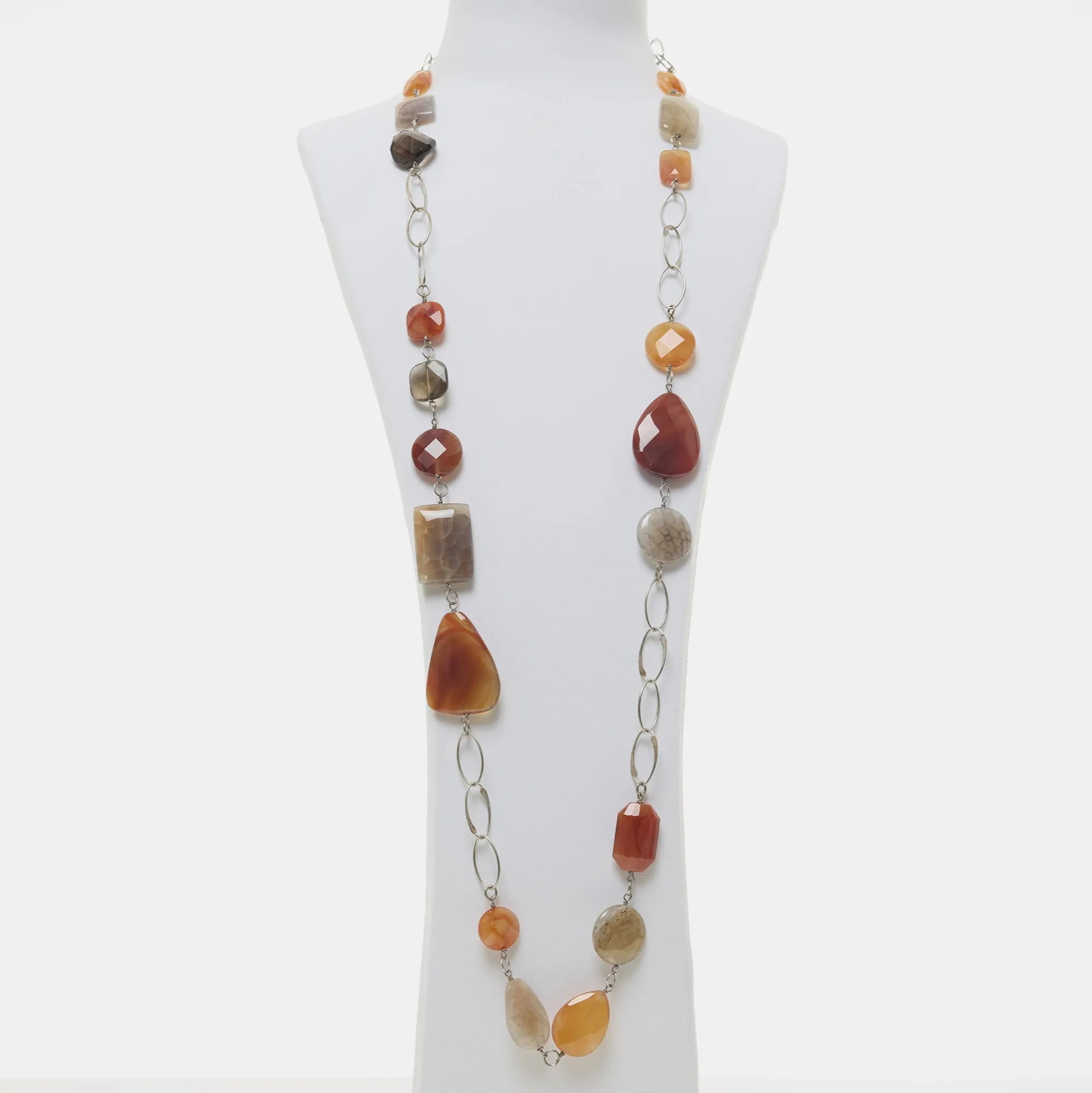 Collana lunga in Corniola e Quarzo Fumè