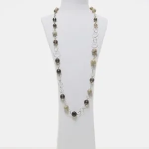Collana lunga in Corallo Fossile e Quarzo Fumè