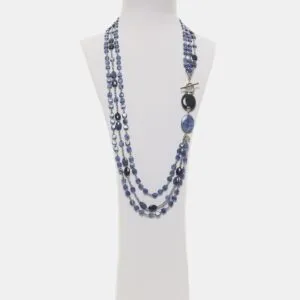 Collana in Cianite e Dumortierite con Ematite rodiata