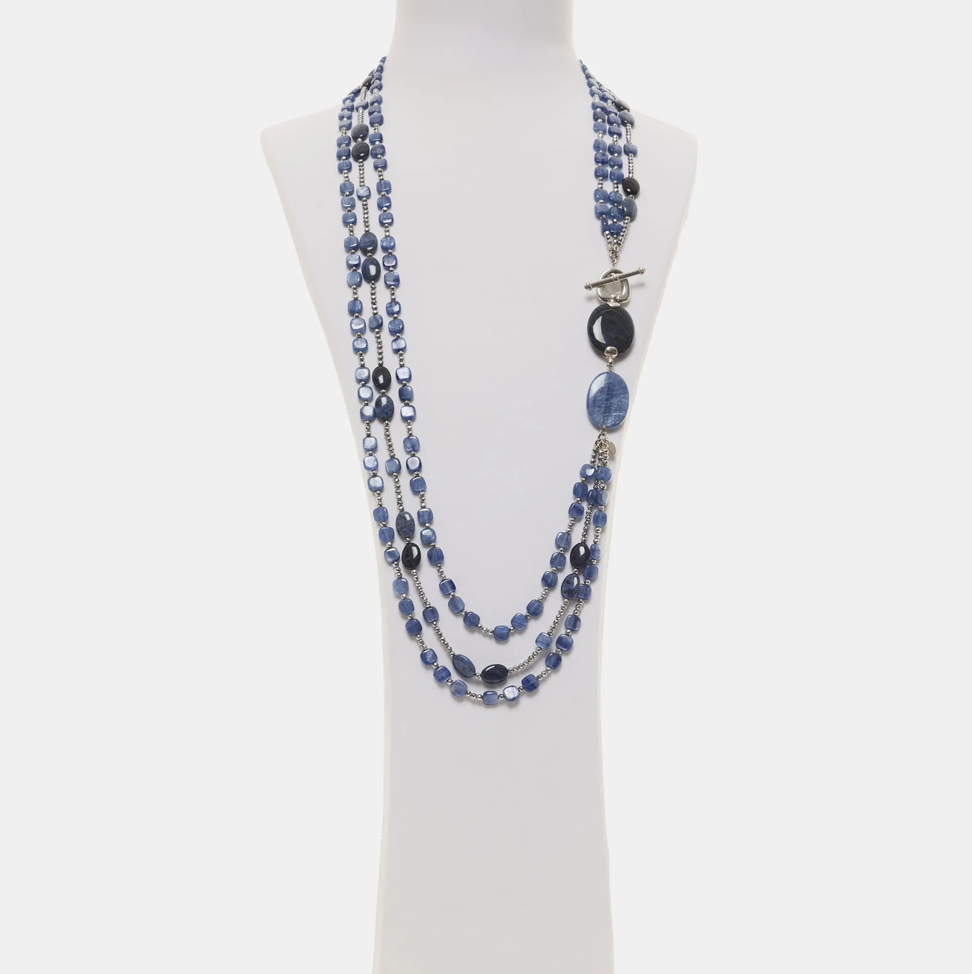 Collana in Cianite e Dumortierite con Ematite rodiata