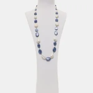 Collana in Cianite con Perle ed Ematite rodiata