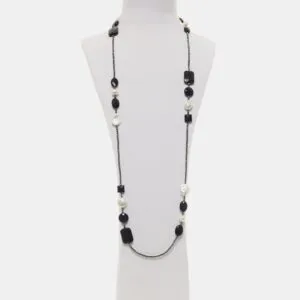 Collana lunga in Agata Nera e perle con ematite