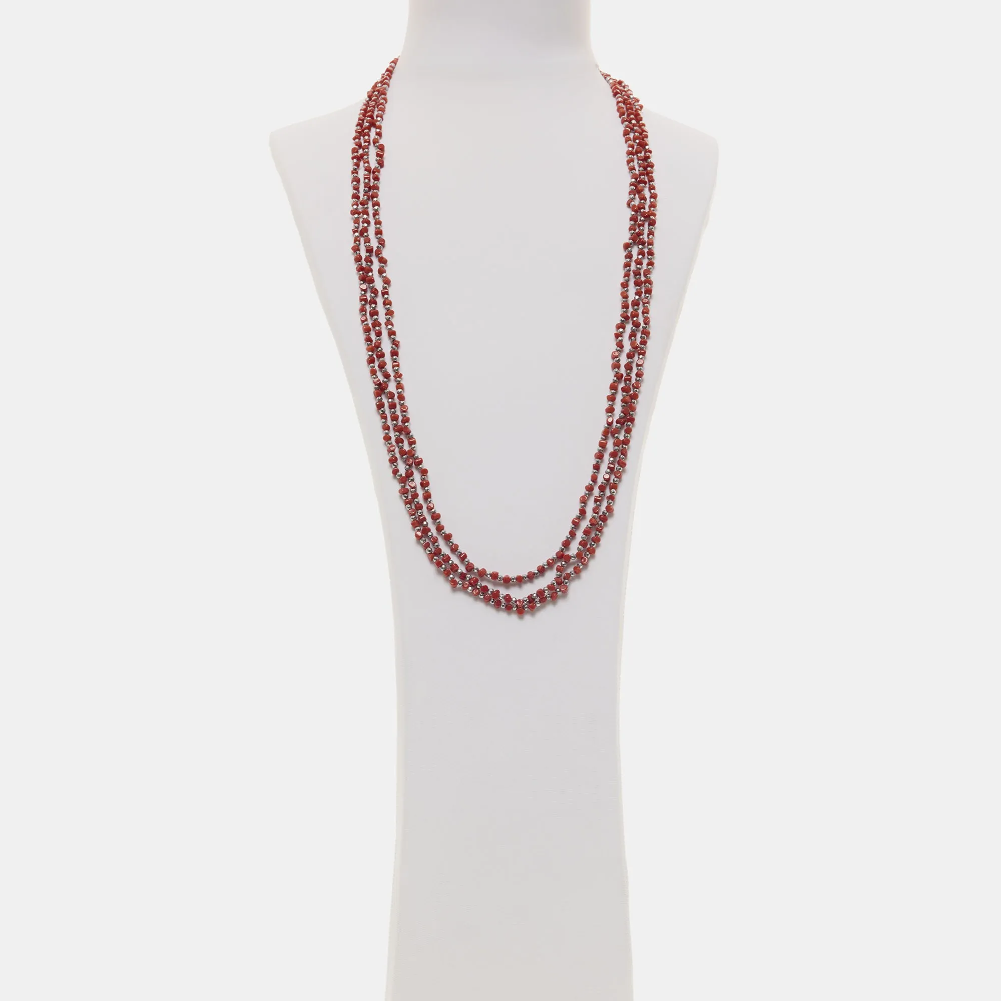 Collana multifilo in Corallo ed Ematite