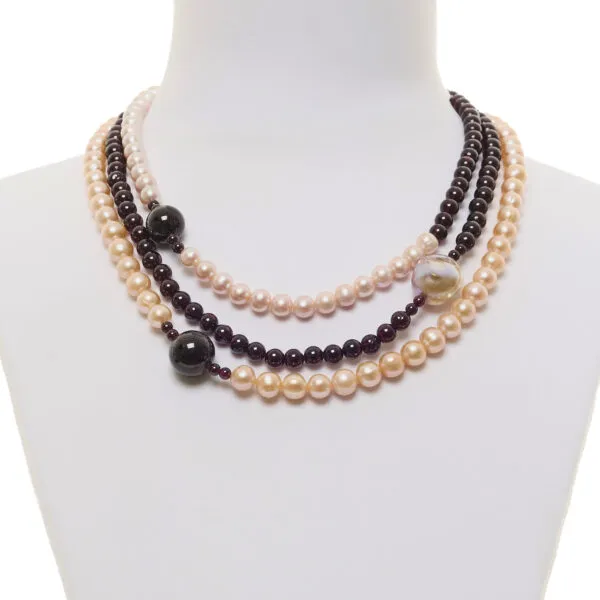 Collana a tre fili in Perle e Granato