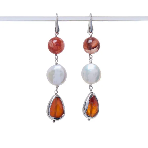 Orecchini in Perle ed Agata Di Fuoco con elementi Scontornati