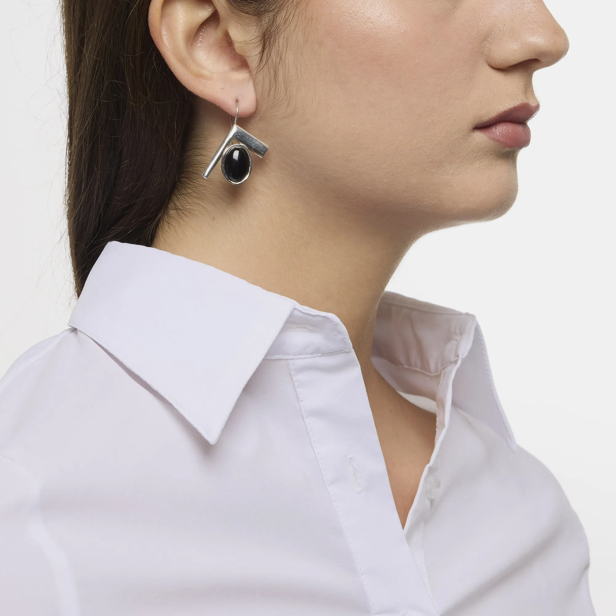 Orecchini in Agata Nera ed elementi in Argento