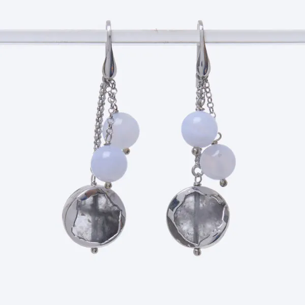 Orecchini in Calcedonio e Quarzo Grigio Scontornato
