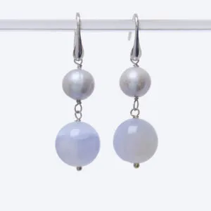 Orecchini in Calcedonio e Perle dolce Grigie