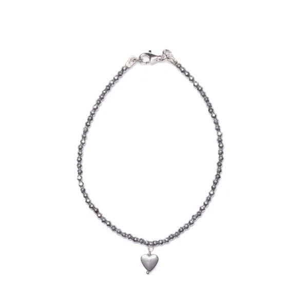 Bracciale in Ematite Rodiata con elemento Charms a Cuore