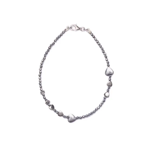 Bracciale in Ematite Rodiata con elementi a Cuore