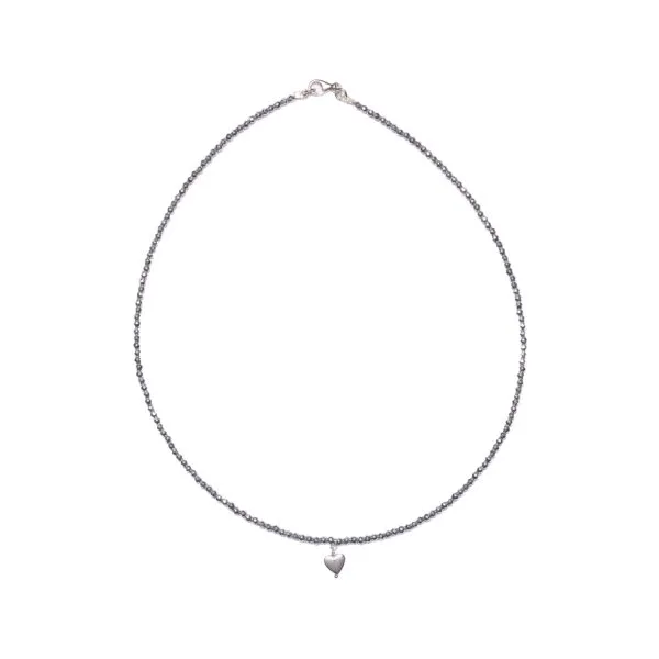 Collana in Ematite Rodiata con elemento Charms a Cuore