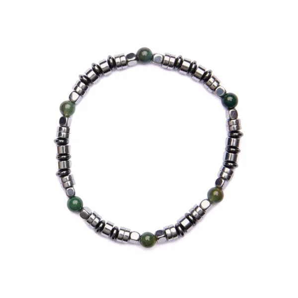 Bracciale Uomo elastico in Agata Muschiata ed Ematite