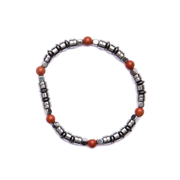 Bracciale Uomo elastico in Diaspro Rosso ed Ematite