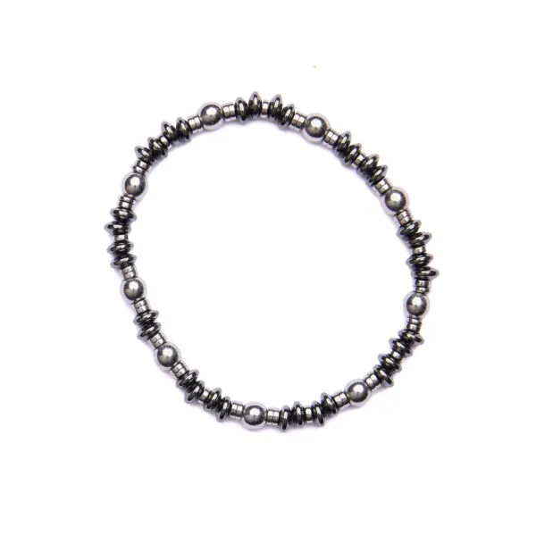 Bracciale Uomo elastico in Ematite Naturale e Rodiata